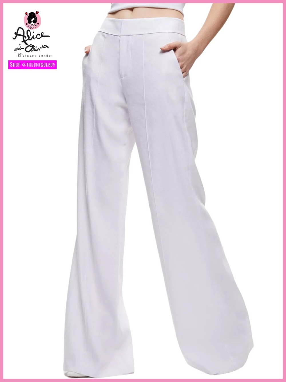 Alice + Olivia Dylan White High Waisted Linen Wide Leg Pant